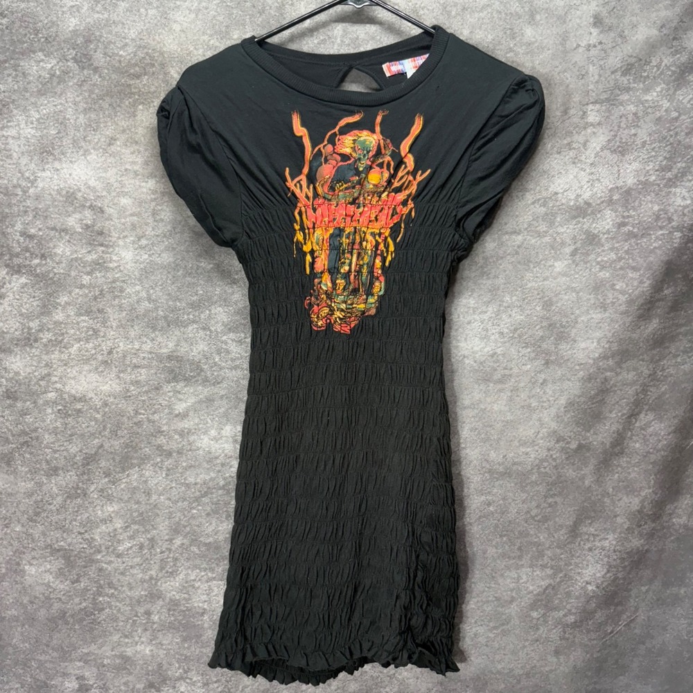 Urban Outfitters Tatum Smocked Mini Dress Size S Flames Punk Rock Metal Gothic